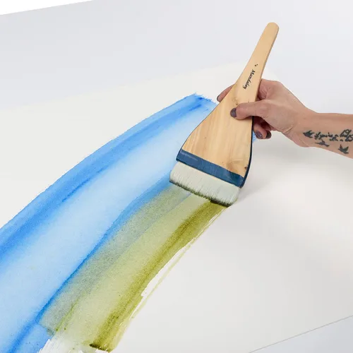 Vista 4 de Creative Mark Mandalay - Cepillo profesional de merluza para cabello de cabra – Pincel de pintura de 1 pulgada de ancho con mango de paleta