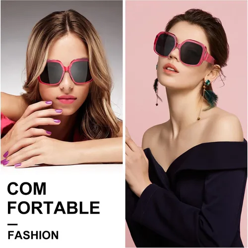 Vista 4 de ViewJoy Trendy Oversized Sunglasses for Women Polarized 100% UV Protection Spring Hinges Big Square Frame