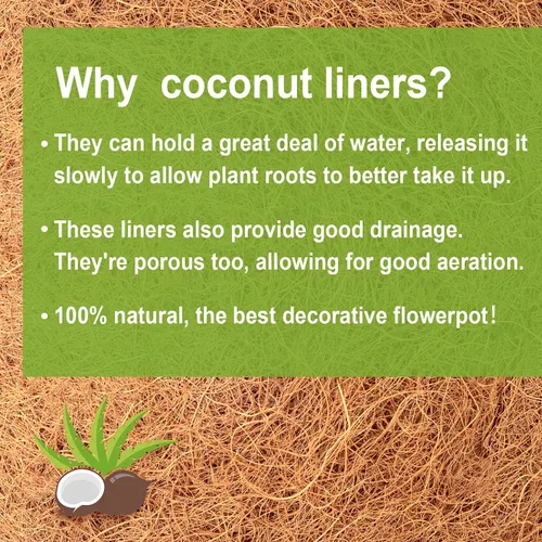 Vista 3 de TigeJoy 2 piezas de 24 pulgadas, revestimiento de fibra de coco grueso 100% natural para macetas, terrazas de jardín, macetas, 24 pulgadas
