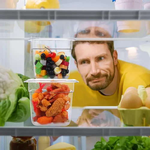 Vista 6 de Yinder 6 Piezas Bandejas de Plástico Transparente para Alimentos Tamaño 1/6 Recipientes de Policarbonato Apilables con Indicador de Capacidad
