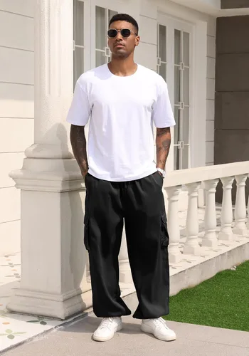 Vista 4 de Pantalones cargo para hombre, pantalones deportivos de senderismo, hip hop, holgados, para trabajo, atléticos, holgados, para exteriores