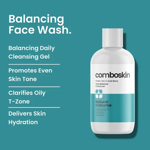 Vista 2 de natural outcome Combination Skin True Balance - Limpiador facial con té verde y bayas de acai, gel limpiador facial para hombres y mujeres, libre