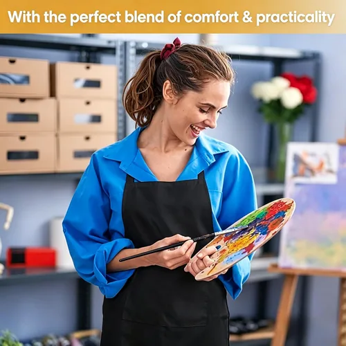 Vista 5 de Paquete de 3 delantales negros para mujer con bolsillos, delantal de cocina ajustable resistente al agua, babero unisex para chef, hombres y mujeres