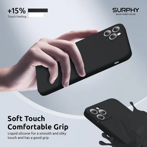 Vista 5 de SURPHY Funda diseñada para iPhone 11 Pro con protección de cámara, bordes rectos de silicona líquida para iPhone 11 Pro de 5.8 pulgadas, color negro
