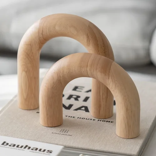 Vista 10 de PEAKOLY Decoración de estantería de arco de madera, detalles modernos de decoración de estantes, objetos decorativos para mesa de café, esculturas