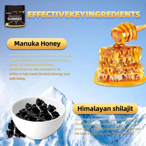 Vista 5 de Shilajit - Gomitas shilajit del Himalaya sin azúcar añadido, Ashwagandha, ácido fúlvico Gokshura y más de 85 minerales traza para hombres, mujeres