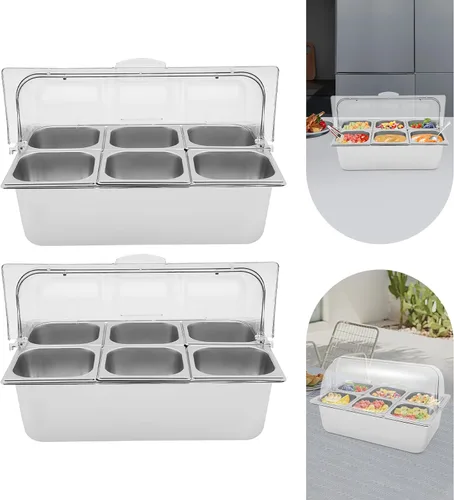 Vista 3 de Recipiente de exhibición de alimentos para encimera con tapa transparente, bandeja de servir de acero inoxidable, suministros de catering