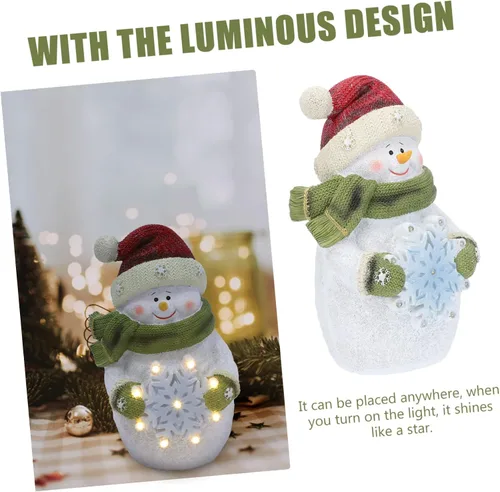 Vista 4 de 1 adorno creativo de muñeco de nieve de resina iluminado para decoración del hogar, manualidades luminosas para ambiente festivo, sala de estar
