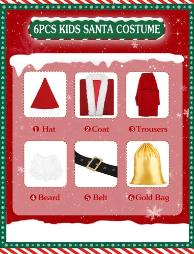Vista 4 de Kids Santa Suit 6PCS Set Boys Santa Costume for Christmas Halloween Cosplay Rojo