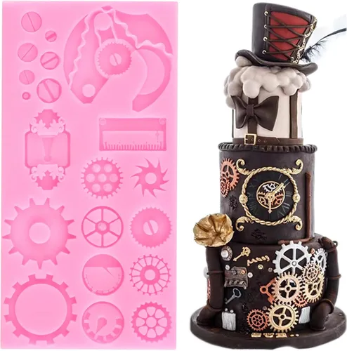 Vista 5 de ZiXiang Steampunk Gear - Molde de silicona para brújula, engranajes, dientes, fondant, para decoración de tartas con temática de viaje steampunk