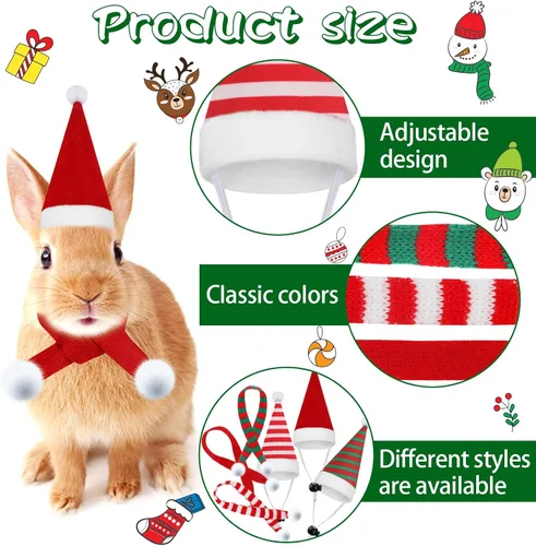 Vista 3 de CCINEE Juego de 12 bufandas de gorro de pollo para mascotas, mini sombrero de Papá Noel, bufanda de Navidad con correa ajustable para la barbilla
