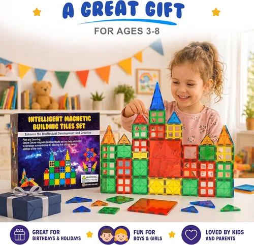 Vista 5 de Bloques de construcción de azulejos magnéticos, bloques magnéticos educativos STEM para niños, creatividad, aprendizaje preescolar, juguetes