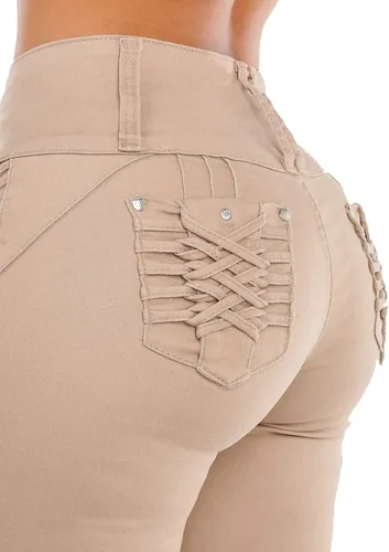 Vista 2 de Jeans levantadores de glúteos para mujer - Jeans Levanta cola ajustados de cintura alta elásticos