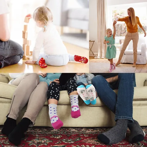 Vista 3 de ELUTONG Calcetines antideslizantes para bebés, calcetines antideslizantes para el tobillo, calcetines para niños de 0 a 7 años, 12 pares
