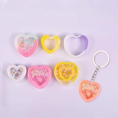 Vista 6 de Moldes de resina de corazón agitador, moldes de resina epoxi de corazón hueco, moldes de joyería para resina epoxi DIY colgante de arena movediza