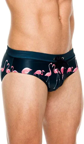 Vista 2 de Lukitty Traje de baño de tanga con estampado de flamenco para hombre