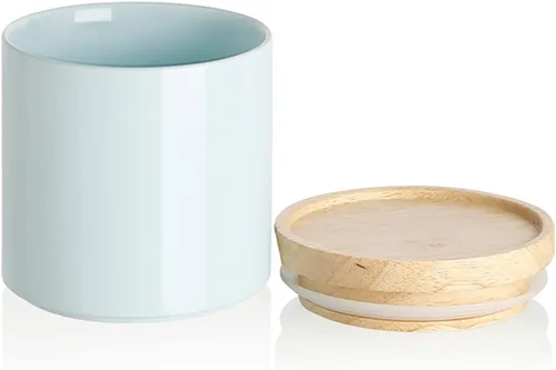 Vista 9 de Recipientes de cocina Sweejar, tarro de almacenamiento de cerámica para alimentos, recipientes apilables con tapa hermética de madera para servir