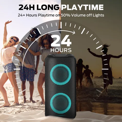 Vista 4 de BUGANI Altavoces Bluetooth Luster, altavoz estéreo inalámbrico portátil con luces coloridas, sonido fuerte, Bluetooth 5.3, tiempo de reproducción