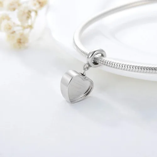 Vista 4 de Abalorio personalizado de urna de cremación con diseño de corazón para cenizas, plata de ley 925, 2 imágenes, cuentas para pulsera de serpiente