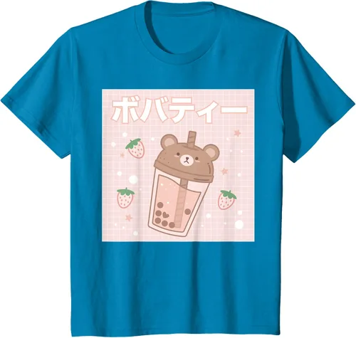 Vista 44 de Camiseta estética Kawaii con diseño de oso lindo y té con leche burbuja, talla S Blanco