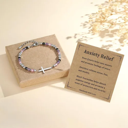 Vista 5 de Pulsera de cruz cristiana para mujeres y adolescentes, joyería de fe para aliviar la ansiedad, regalos de confirmación de Pascua, regalos de primera