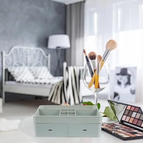 Vista 4 de Cabilock Organizador de maquillaje para encimera de baño, estante de almacenamiento de plástico, soporte para brochas de maquillaje, organizador