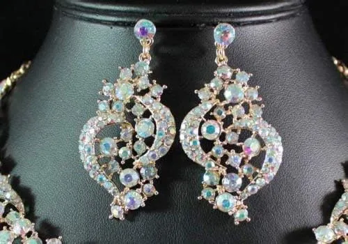 Vista 3 de janefashions Corazón Oro Rhinestone austríaco Crystal babero collar arete set nupcial n1620g (Oro)