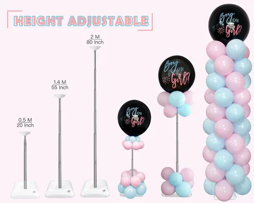 Vista 4 de YALLOVE Soporte de columna para globos, juego de 2 soportes para globos para decoración de fiesta de revelación de género (incluye globos)