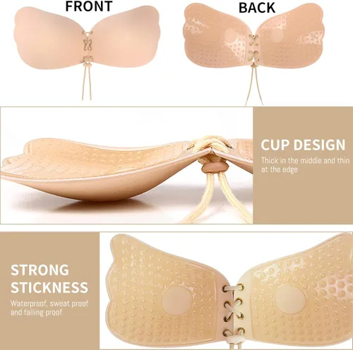 Vista 4 de SAHOBBIEHOP 4 Pair of Adhesive Bra Reusable Strapless Self Silicone Push-up Invisible Sticky Bras for Backless Dress