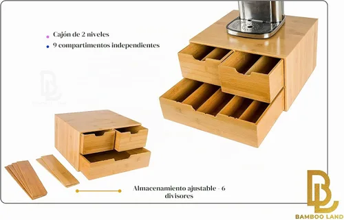 Vista 6 de Soporte extragrande de bambú para mostrador, cajón organizador de 2 niveles K-Cup