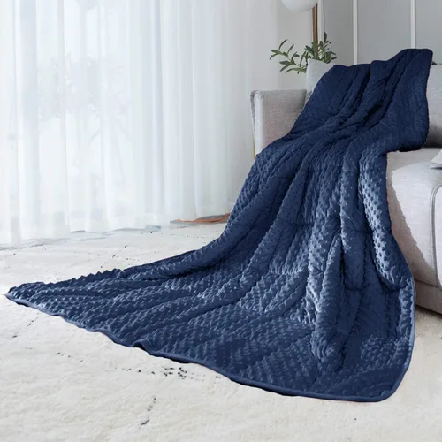 Vista 10 de ALANSMA Manta con peso reversible para todas las estaciones, terciopelo de lujo, cálida y fresca, manta con peso azul de 5 libras para adultos