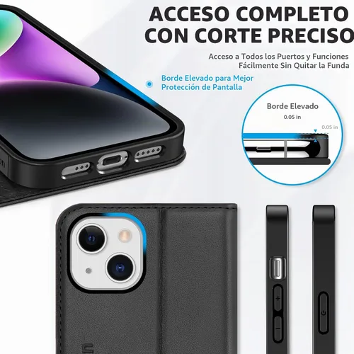 Vista 8 de SHIELDON Funda para iPhone 14 de 6.1", Funda tipo cartera de cuero genuino [Cierre magnético] [Ranuras para tarjetas con bloqueo RFID] [Soporte]