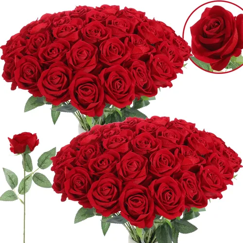 Vista 10 de 12 rosas artificiales de terciopelo sintético para decoración del hogar y boda (rosa perla, negro)
