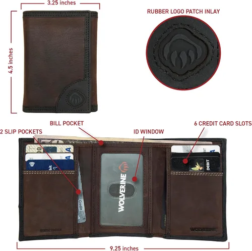 Vista 4 de WOLVERINE Men's Leather Trifold Wallet