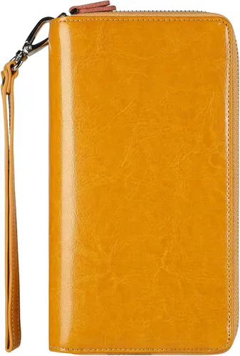 Vista 71 de Lavemi Pequeña cartera compacta para mujer, con bloqueo RFID, de piel auténtica, plegable, con ventanas de identificación