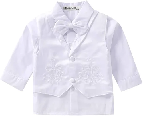 Vista 4 de Booulfi Baby Boy's 5 Pcs Set Christening Baptism Outfits Long Sleeve Suit