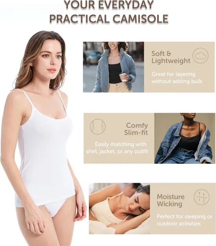 Vista 3 de Comfneat Paquete de 4 camisolas ajustadas de algodón con tirantes delgados ajustables para mujer