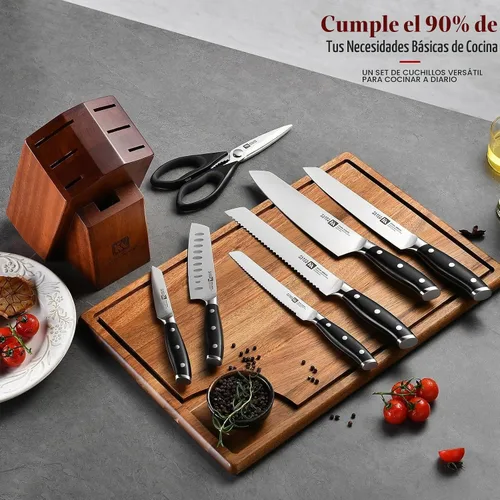 Vista 5 de Klaus Meyer Stahl - Juego de 8 cuchillos de cocina de acero alemán (negro)