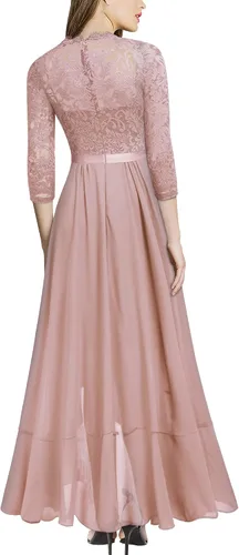 Vista 2 de Vestido largo de dama de honor con vuelos de encaje y cuello en V para mujer de MIUSOL