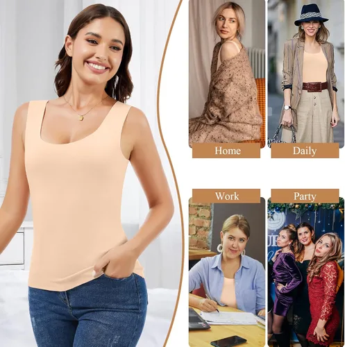 Vista 2 de JOYSHAPER Camiseta térmica sin mangas para mujer, ropa interior de forro polar, camiseta sin mangas, chaleco de capa base cálida