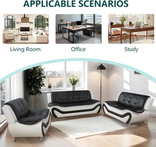Vista 6 de Sofás de cuero para sala de estar, juego de sofá seccional, juego de 2 piezas de muebles para sala de estar, juego de sofá y sofá biplaza
