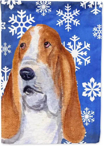 Vista 249 de Caroline's Treasures SC9374GF Bulldog English Snow flakes Holiday Garden Flag Buzón Bandera decorativa para patio exterior, patio, obras de arte