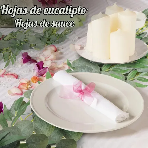 Vista 3 de Paquete de 10 guirnaldas artificiales de eucalipto con hojas de sauce de 6.4 pies de vegetación artificial de vid con estampado de dólar de plata