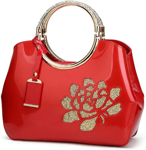 Vista 6 de Bolso de las mujeres, bolso del cuero de la charol, bolso elegante del bordado de la flor del bolso de la manija superior
