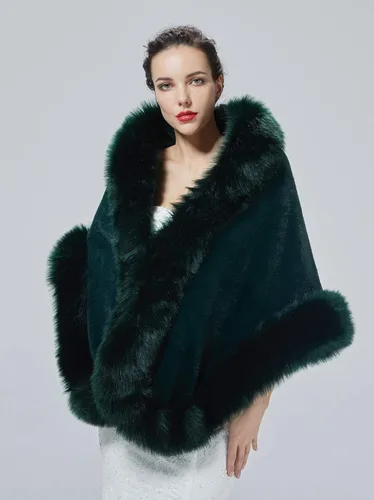 Vista 3 de BEAUTELICATE Women's Faux Fur Shawl Wrap Stoles for Bridal Wedding Dresses