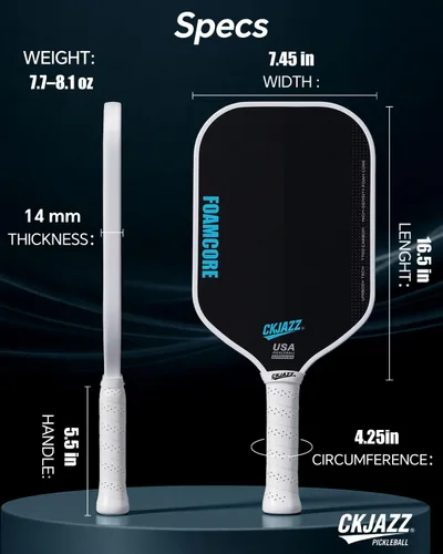 Vista 7 de Paleta de pickleball - Pala de pickleball de fibra de carbono - Pala de rendimiento 100% con núcleo de espuma