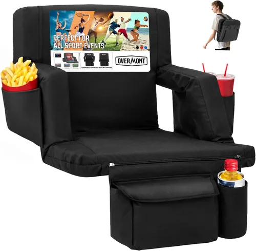 Vista 17 de Overmont Asiento de Estadio con Soporte para la Espalda - Cojín Acolchado de 2.8'' Reclinable de 6 Posiciones Asiento de Gradería con Ganchos Dobles