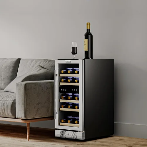 Vista 7 de Empava Enfriador de vino de 15 pulgadas debajo del mostrador, refrigerador de vino de 29 botellas de doble zona, enfriador de vino pequeño