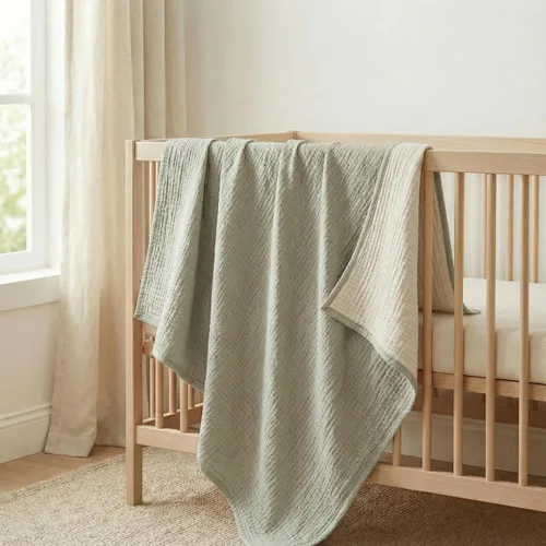 Vista 91 de Manta de gasa de algodón puro suave de 4 capas de 50 x 60 pulgadas, prelavada, sin flecos, manta de muselina ligera para uso multiusos y regalo Azul