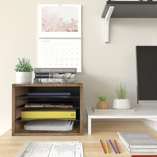 Vista 5 de J JACKCUBE DESIGN MK560A - Organizador de escritorio de madera rústica con 4 compartimentos para el hogar y la oficina, almacenamiento